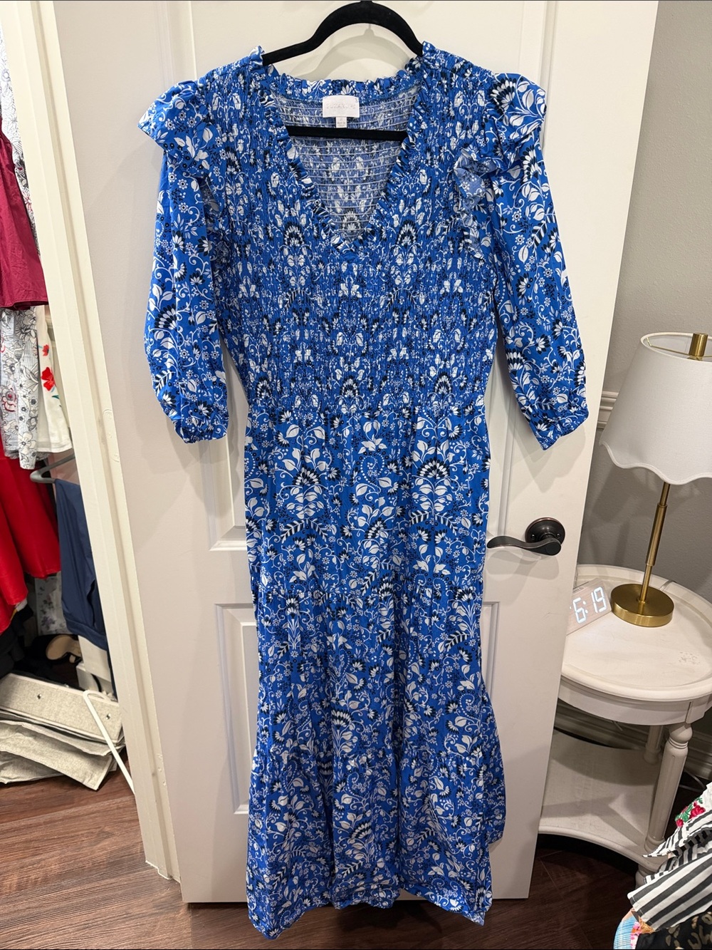 Sugarlips Blue Floral Smocked Midi Dress
